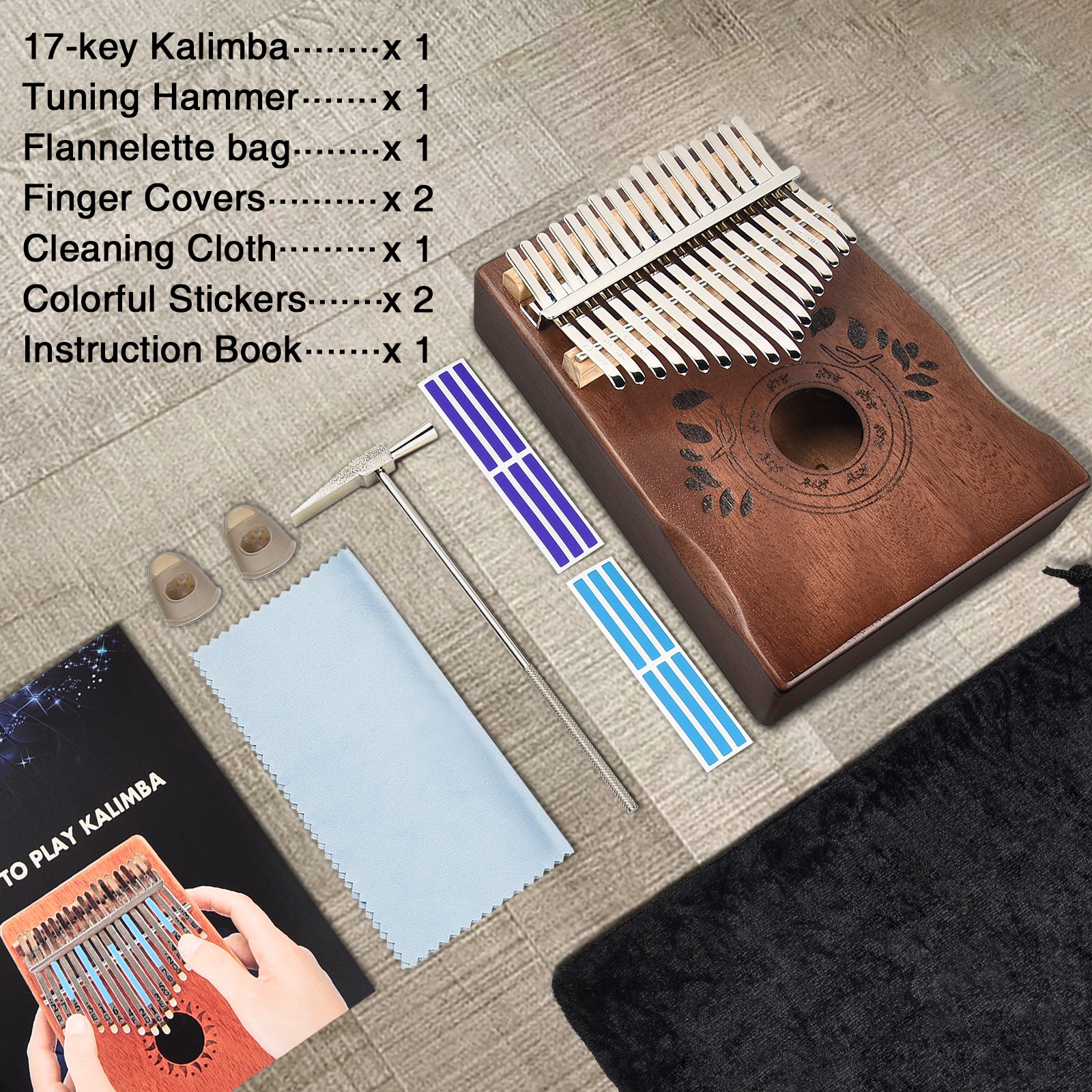 [kit complet] kalimba feuille d'automne 17 notes
