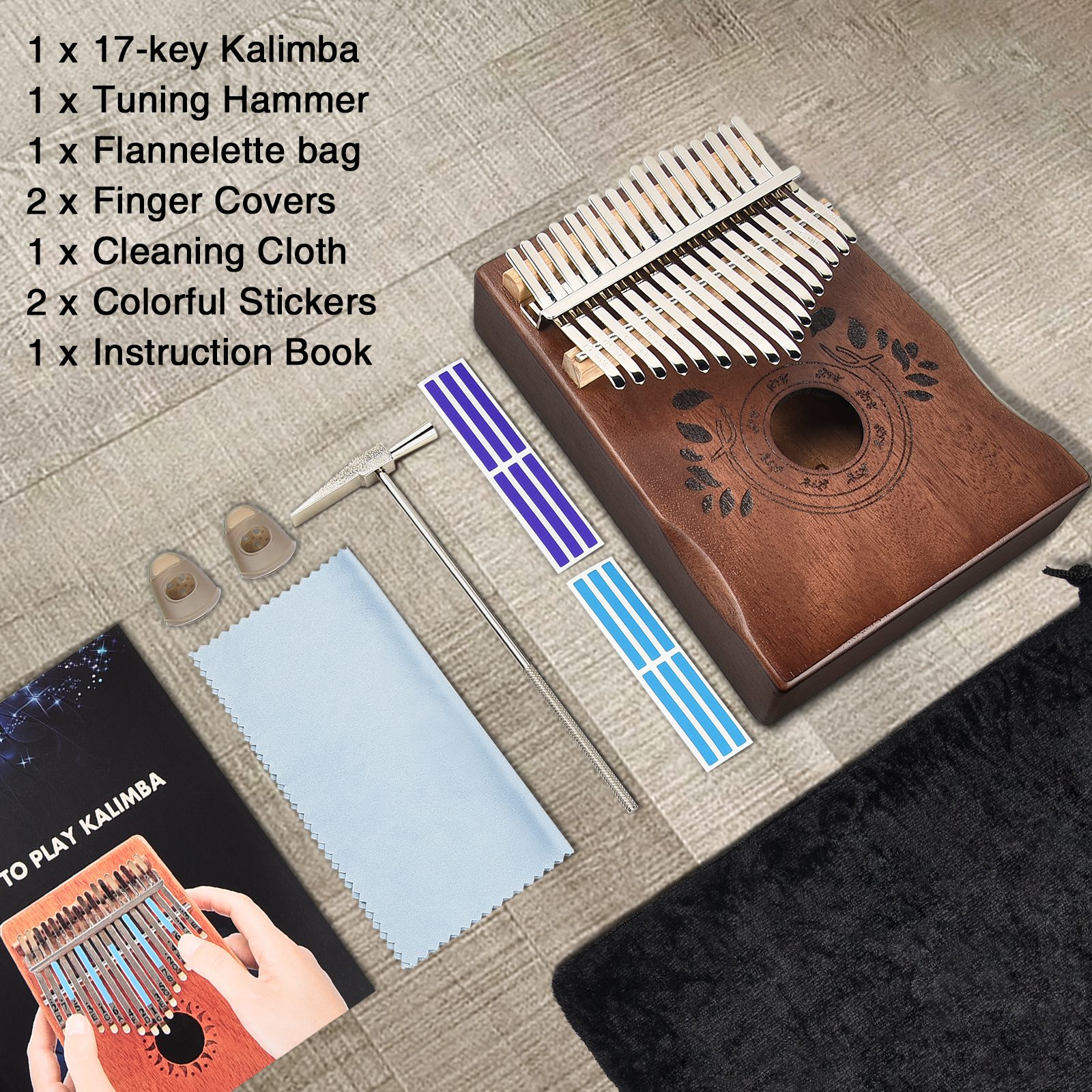 [kit complet] kalimba feuille d'automne 17 notes